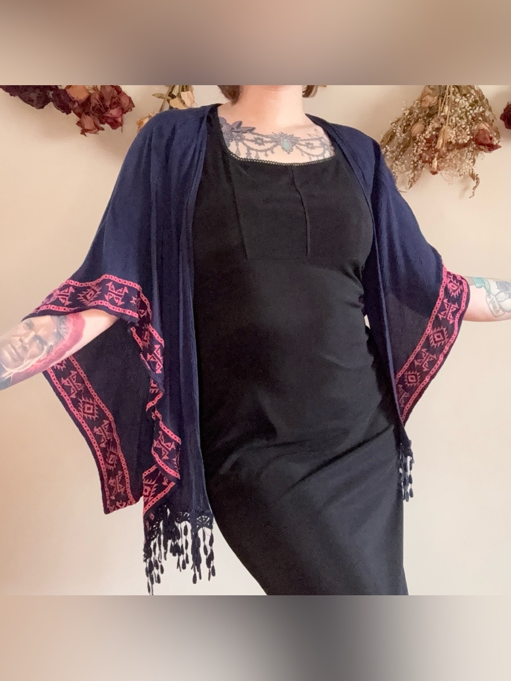 navy kimono shrug with pink aztec trim 💙🩷 | boho aztec hippie fairycore witchy